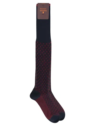 Gallo Patterned Cotton Long Socks In Blue
