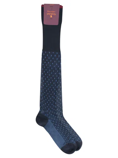 Gallo Patterned Cotton Long Socks In Blue