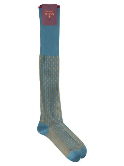 Gallo Patterned Cotton Long Socks In Turquoise