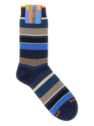Gallo Striped Embroidered Socks In Black