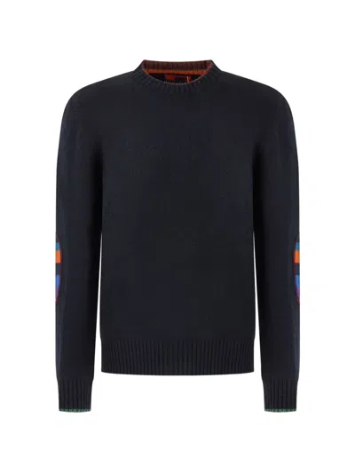 Gallo Striped-elbow-patch Sweater In Blue