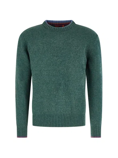 Gallo Striped-elbow-patch Sweater In Green
