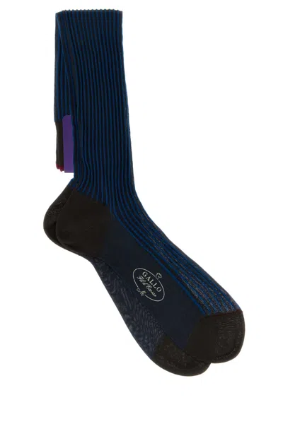 Gallo Two-tone Cotton Socks In Blue