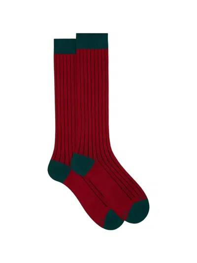 Gallo Vertical-stripe Ribbed-knit Socks In Red