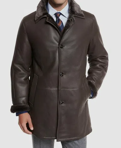 Pre-owned Gallotti $2495  Mens Brown Leather Shearling Fur-lined Jacket Coat-eu 54 Us 44
