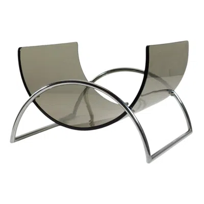 Pre-owned Gallotti & Radice 1970 Lira Italian Design Gallotti Radice Smoked Glass Chrome Magazine Rack In Gray