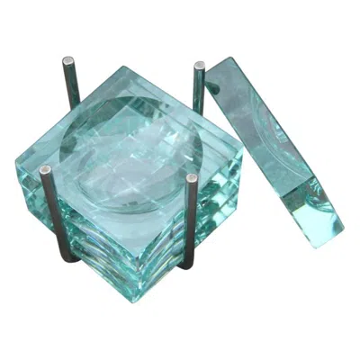 Pre-owned Gallotti & Radice Ashtray Piece Often Crystal Glass Metal Structure 1970 Italian In Blue