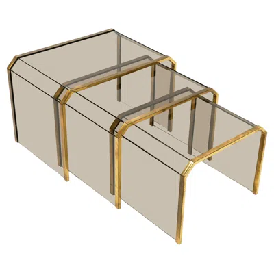 Pre-owned Gallotti & Radice Brass & Glass Set Of Three Nesting Tables  Style, Italy 1970s In Sand