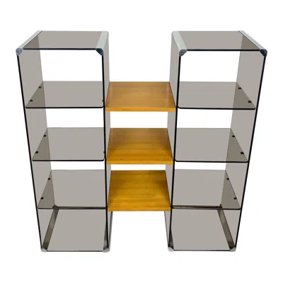 Pre-owned Gallotti & Radice Chrome, Smoked Glass And Wood Bookshelf Étagère , Italy, 1970s In Brown