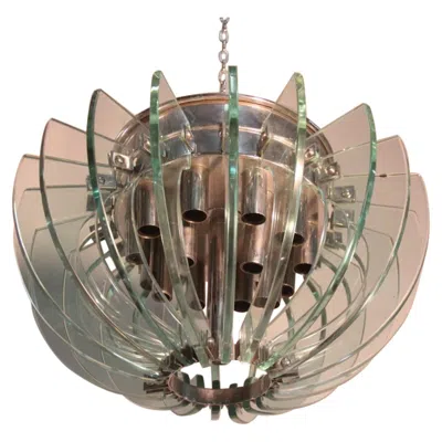 Pre-owned Gallotti & Radice Mid-century Italian Sculptural Chandelir Gallott&radice 1960s Crystl And Brass In Brown