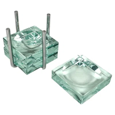 Pre-owned Gallotti & Radice Set Of Three Ashtray Glass & Steel By , Italy 1970s In Blue