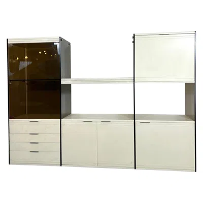 Pre-owned Gallotti & Radice , Smoked Glass And Lacquered Wood Cabinet From 70s In Sand