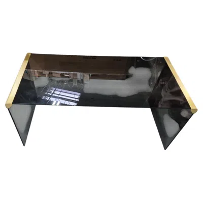 Pre-owned Gallotti & Radice T35 Smoked Glass Brass Coffee Table In Gray