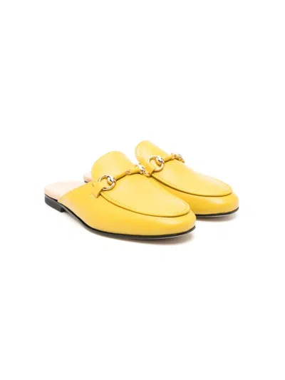 Gallucci Kids' Buckle-detail Leather Slippers In Yellow