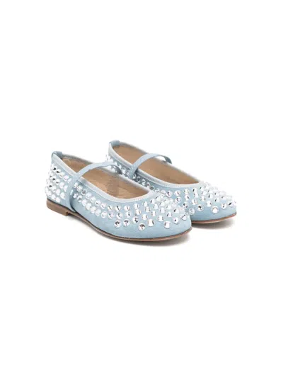 Gallucci Kids' Crystal-embellished Ballerina Shoes In Blue