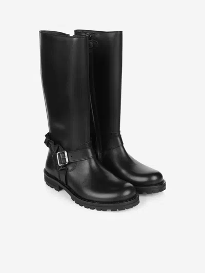 Gallucci Kids' Leather Boots With Ruffle Eu 30 Uk 12 Black