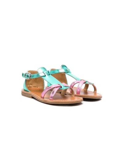 Gallucci Kids' Metallic-effect Flat Sandals In Rosa/menta