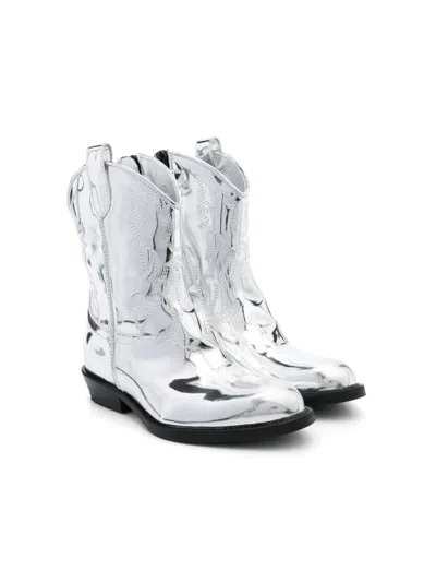 Gallucci Kids' Texan Foiled Boots In Silver