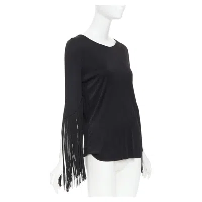 Pre-owned Galvan 2018 Vesper Black Viscose Fringe Roped Half Sleeve Bateau Neck Top Fr40 S