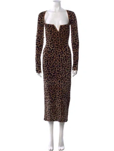 Pre-owned Galvan Animal Print Midi Length Dress In Neutral