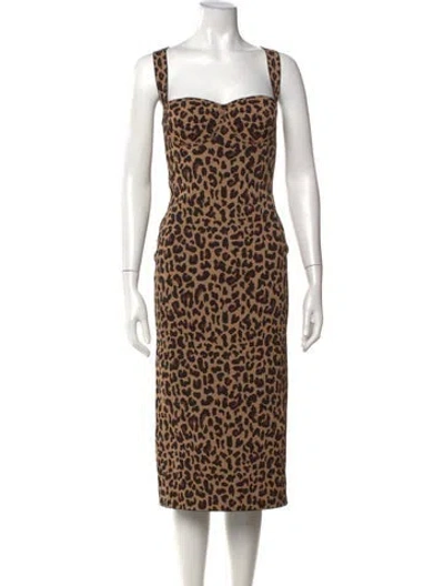 Pre-owned Galvan Animal Print Midi Length Dress W/ Tags In Neutral