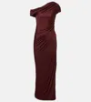 Galvan Asymmetric Draped Jersey Maxi Dress In Brown