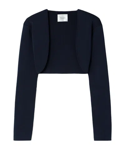 Galvan Atalanta Cropped Ribbed Stretch-knit Cardigan In Blue