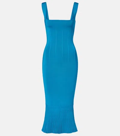Galvan Atalanta Ribbed-knit Cocktail Dress In Blue