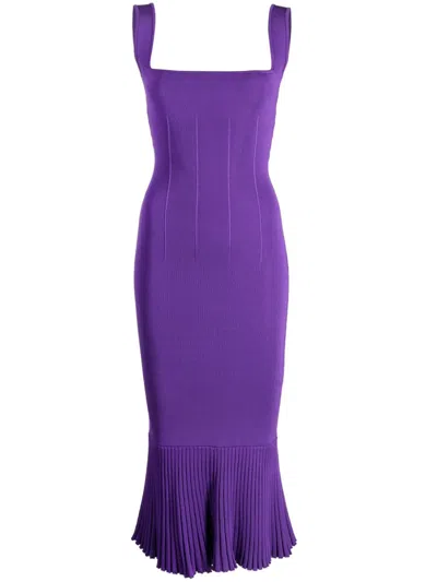 Galvan Atalanta Square-neck Knit Midi Dress In Purple