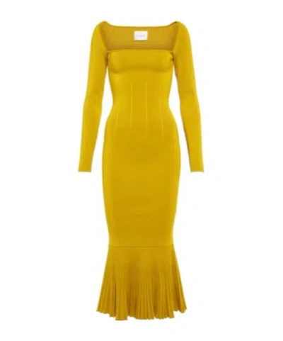Galvan Atalanta Ribbed-knit Midi Dress In Yellow
