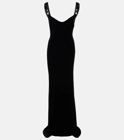Galvan Avedon Embellished Velvet Gown In Black