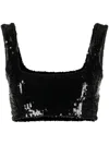 Galvan Beating Heart Sequin Crop Top In Black