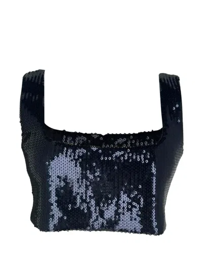 Pre-owned Galvan Beating Heart Sequinned Crop Top In Blue