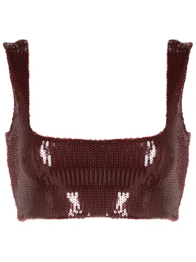 Galvan Beating Heart Sequinned Cropped Top In Red