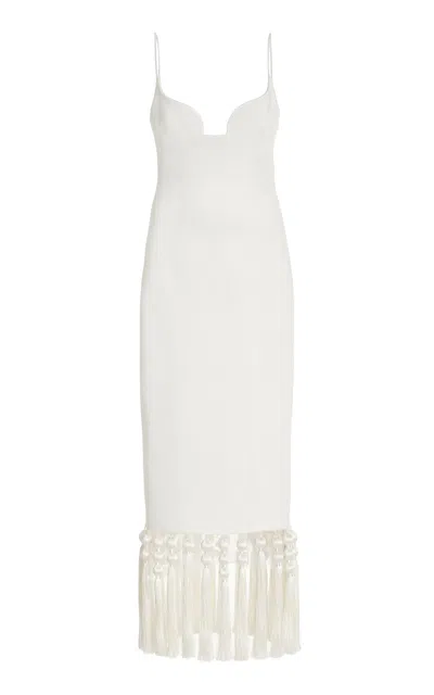 Galvan Belize Tasseled Knit Midi Dress In Off-white