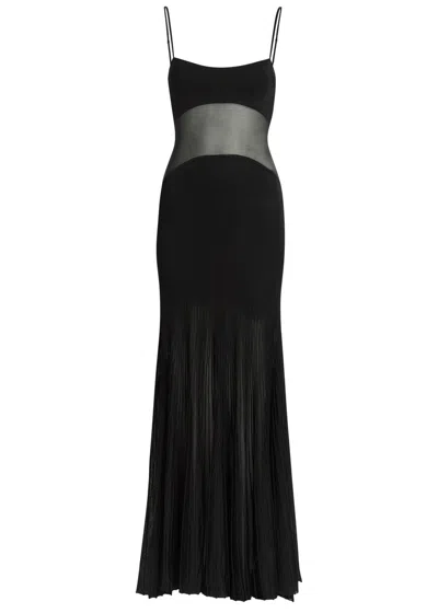 Galvan Belladonna Mesh And Fine-knit Maxi Dress In Black