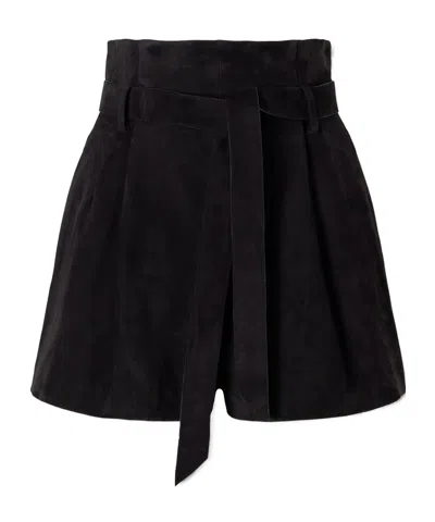 Galvan Livia Belted Pleated Suede Shorts In Black