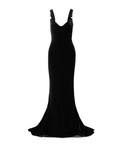 Galvan Avedon Open-back Embellished Stretch-velvet Gown In Black