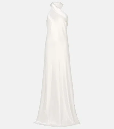 Galvan Womens Off White Pandora Halterneck Woven Midi Dress