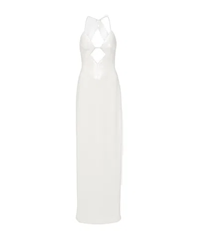 Galvan Bridal Sequined Halterneck Gown In White