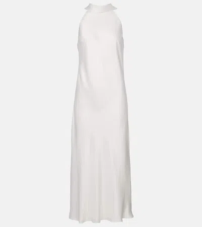 Galvan Pandora Satin Halterneck Midi Dress In Platinum