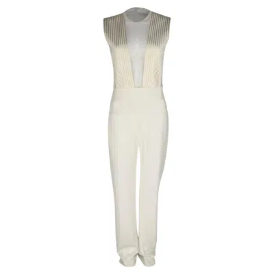 Pre-owned Galvan Bridal Soho Flared Jumpsuit In White Triacetate