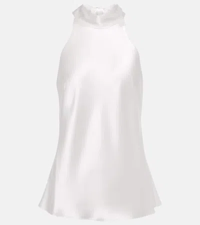 Galvan Bridal Tie-neck Satin Top In White