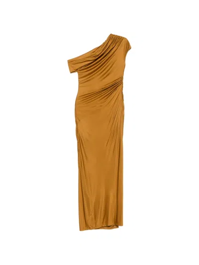 Galvan Off-the-shoulder Draped Satin-jersey Maxi Dress In Brown