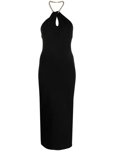 Galvan Cleopatra Halterneck Dress In Blackw_gold