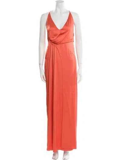 Pre-owned Galvan Cowl Neck Long Dress In Orange