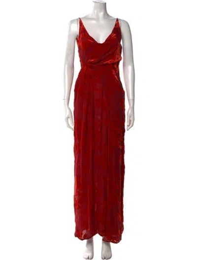 Pre-owned Galvan Cowl Neck Long Dress In Red
