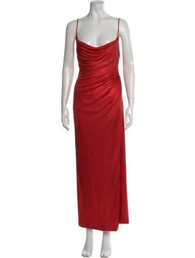 Pre-owned Galvan Cowl Neck Long Dress In Red