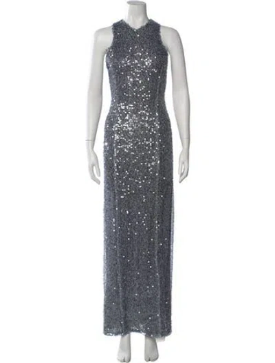 Pre-owned Galvan Crew Neck Long Dress In Blue