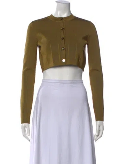 Pre-owned Galvan Crew Neck Long Sleeve Crop Top In Green
